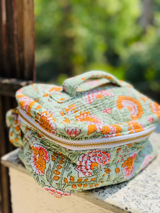 Handblock Quilted Vanity Bag – Travel-Friendly Organizer