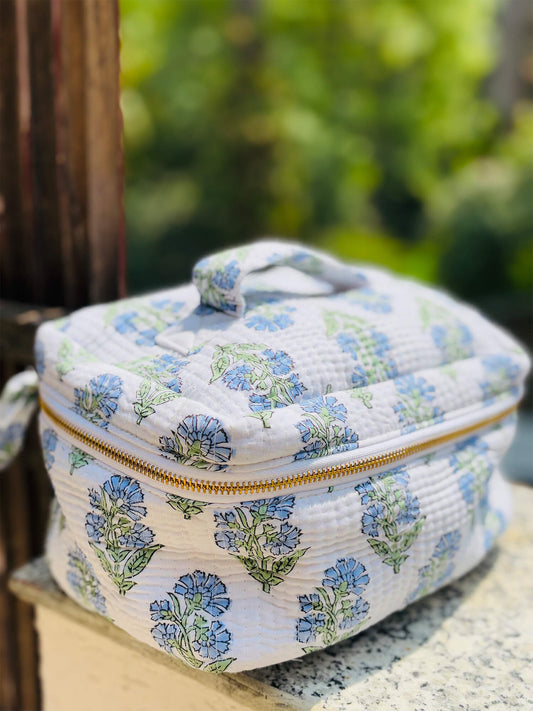 Handblock Quilted Vanity Bag – Travel-Friendly Organizer