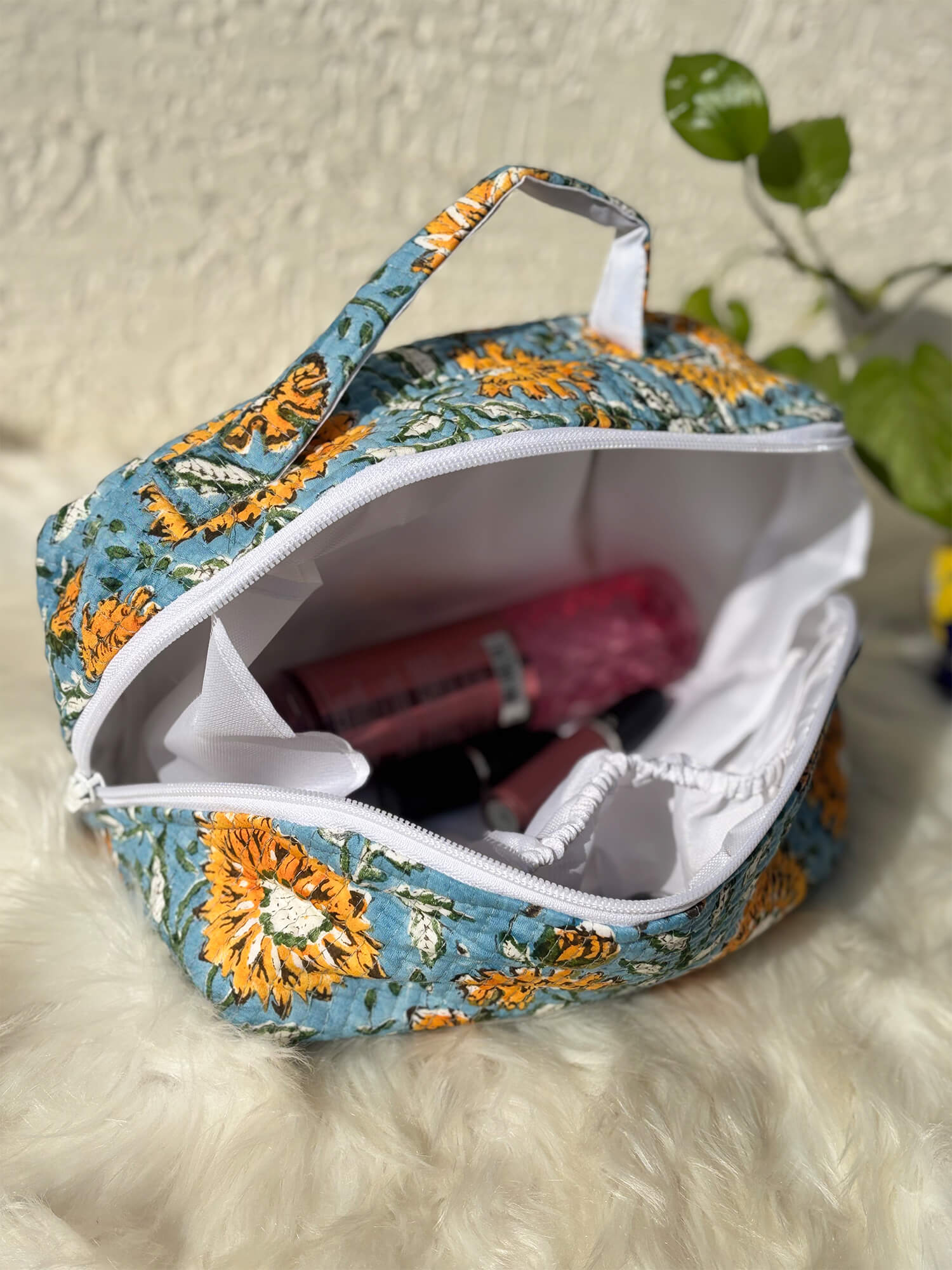 Handblock Quilted Vanity Bag – Travel-Friendly Organizer