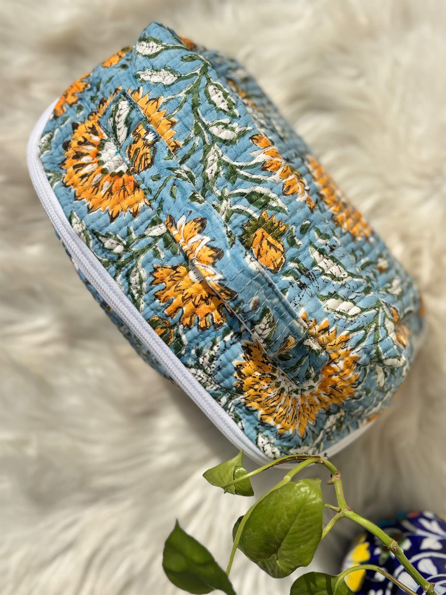 Handblock Quilted Vanity Bag – Travel-Friendly Organizer