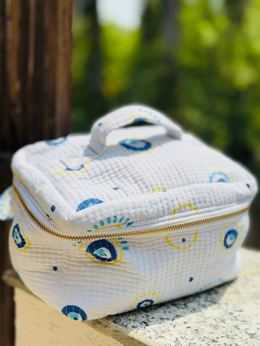 Handblock Quilted Vanity Bag – Travel-Friendly Organizer