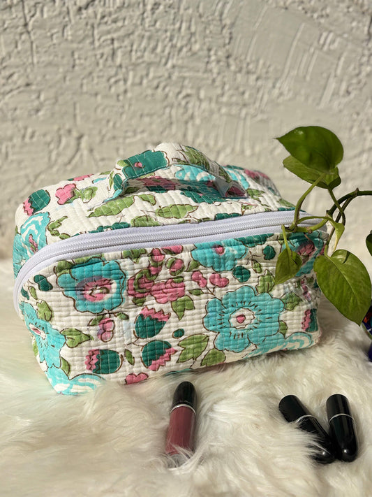 Handblock Quilted Vanity Bag – Travel-Friendly Organizer