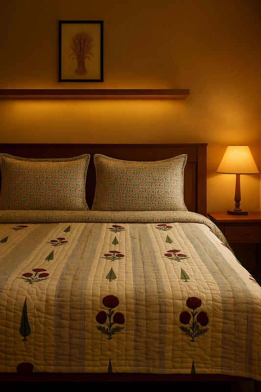 Khas Bagh Collection - Matching Double Bed Quilt & Bedsheet Set