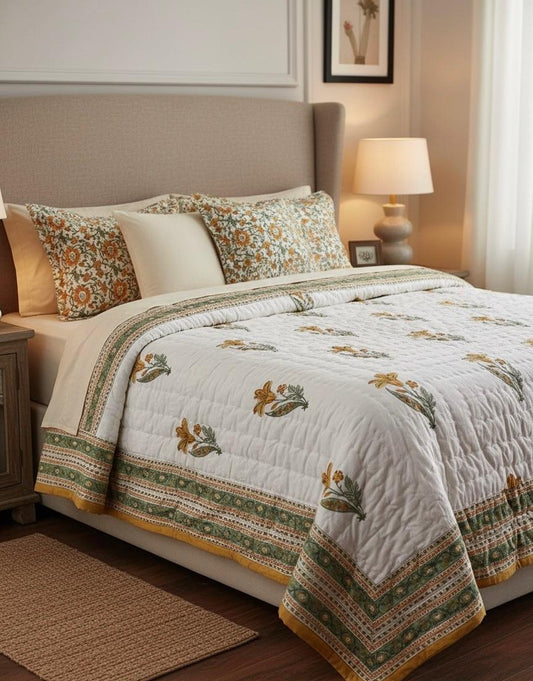 Sunhera Bagh Collection - Matching Double Bed Quilt & Bedsheet Set
