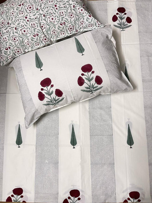 Khas Bagh Collection - Hand Block Printed King Bedsheet with Reversible Pillow Covers (90 x 108 inches)