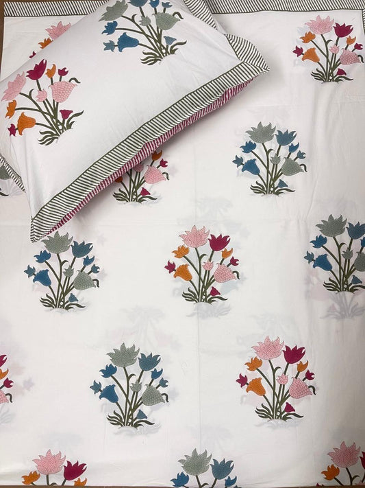 Rang Bagh Collection - Hand Block Printed King Bedsheet with Reversible Pillow Covers (90 x 108 inches)