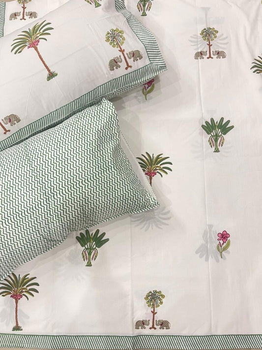 Shikar Bagh Collection - Hand Block Printed King Bedsheet with Reversible Pillow Covers (90 x 108 inches)