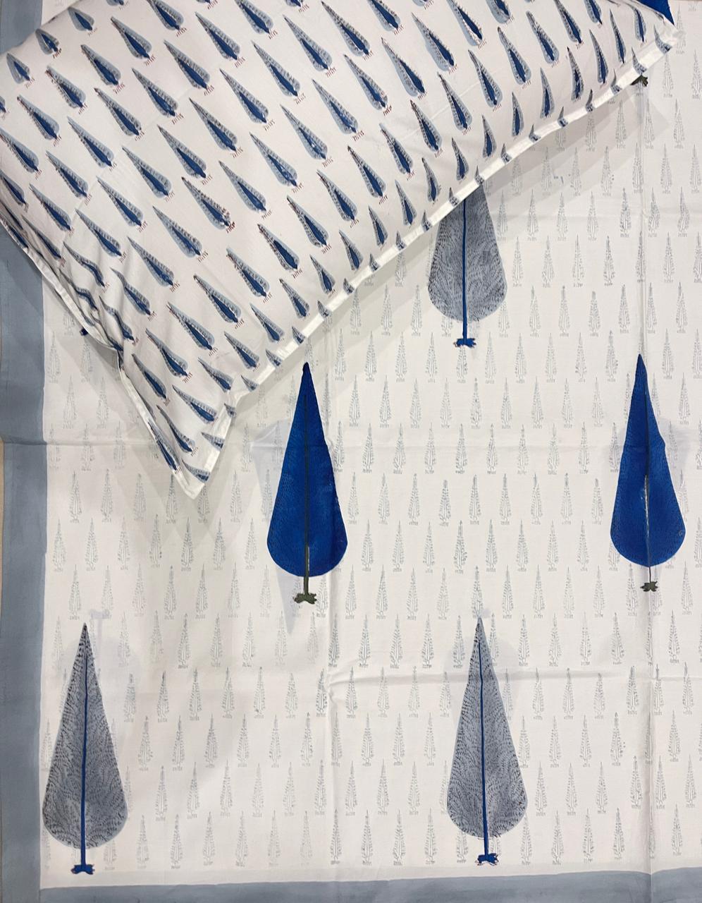 Neel Bagh Collection - Hand Block Printed King Bedsheet with Reversible Pillow Covers (90 x 108 inches)