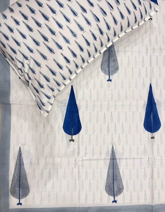 Neel Bagh Collection - Hand Block Printed King Bedsheet with Reversible Pillow Covers (90 x 108 inches)