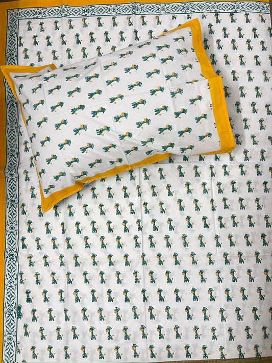 Hand Block Printed King Bedsheet with Reversible Pillow Covers (90 x 108 inches)