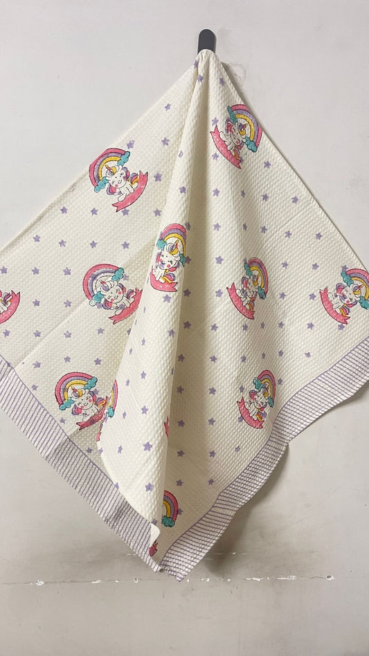 Hand Block Printed Kids Unicorn Bath Towel – Soft & Quick-Drying