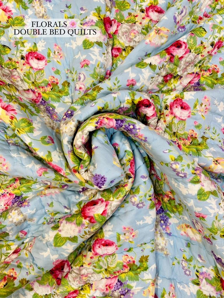 Floral Collection - Matching Double Bed Quilt & Bedsheet Set