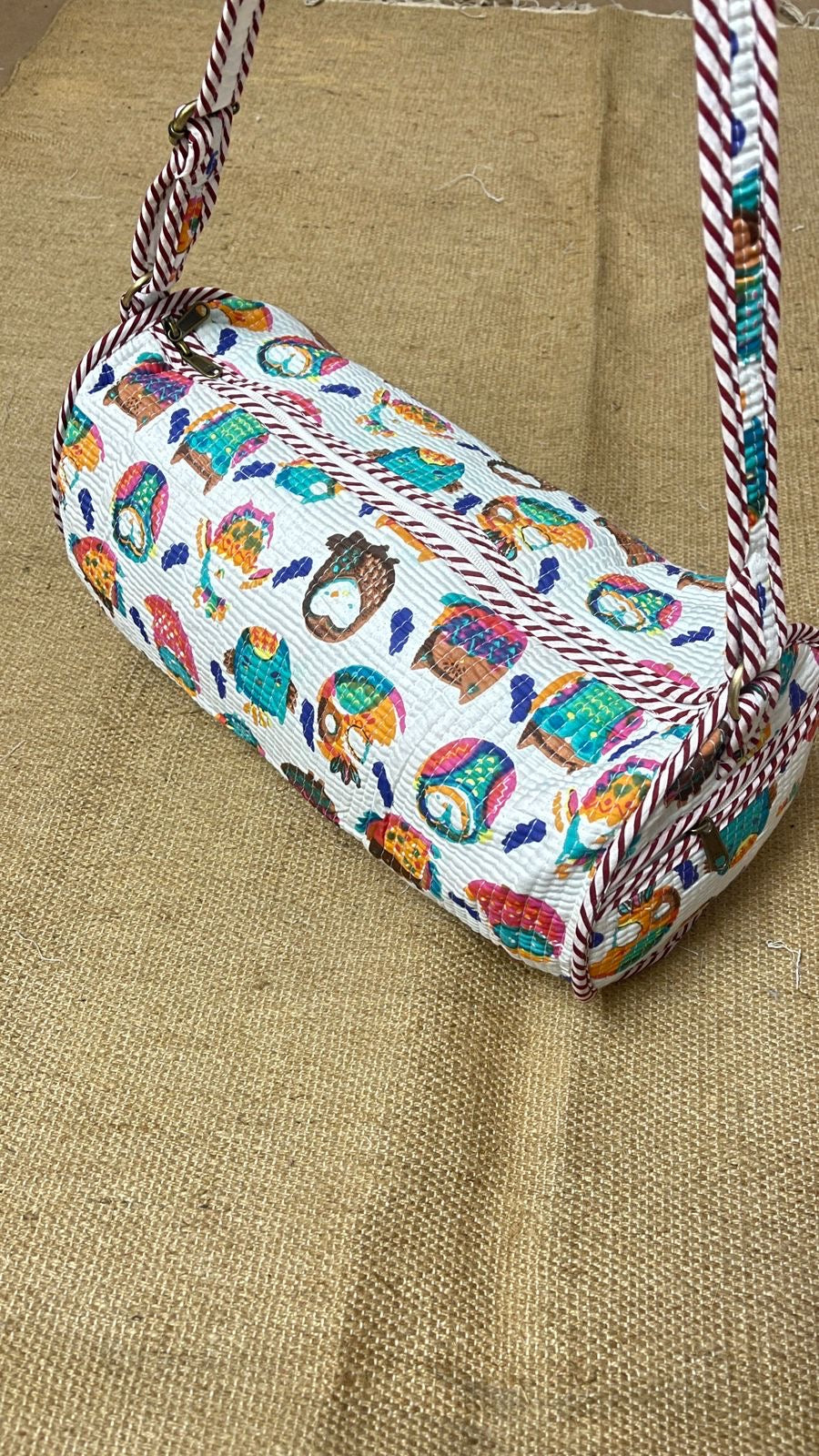 Handblock Quilted Kids Owl Duffle Bag – 15 x 20 Inch