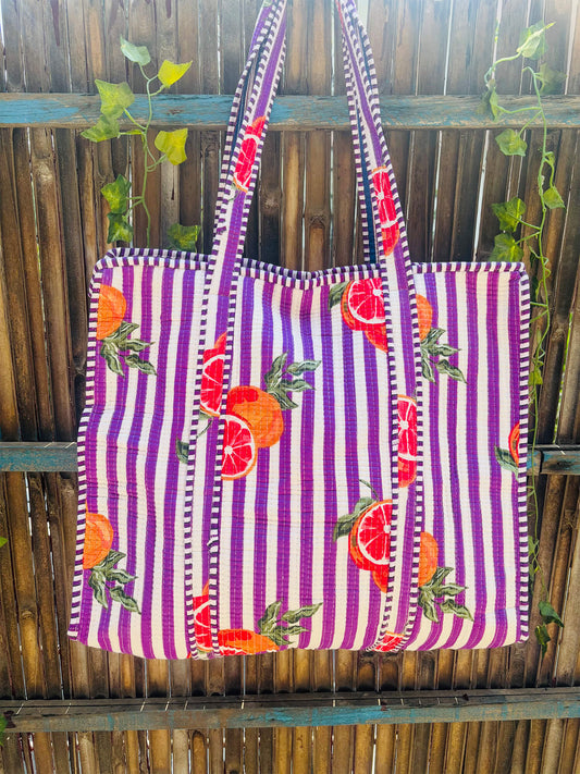 Hand Block Printed Quilted Tote Bag