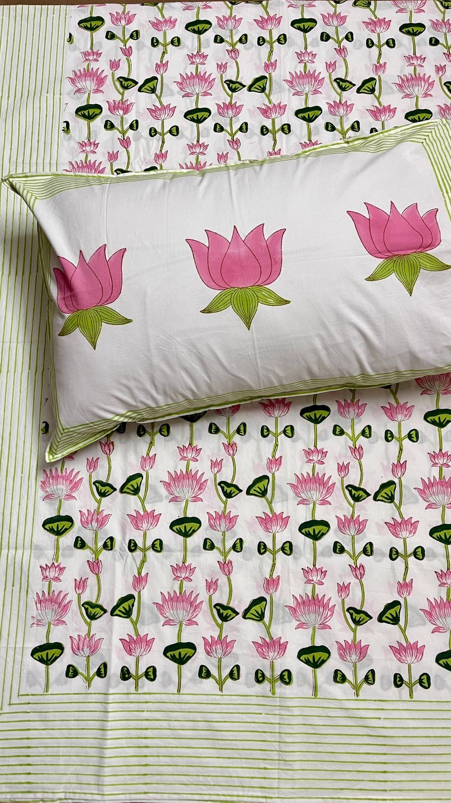 Kamal Bagh Collection - Hand Block Printed King Bedsheet with Reversible Pillow Covers (90 x 108 inches)