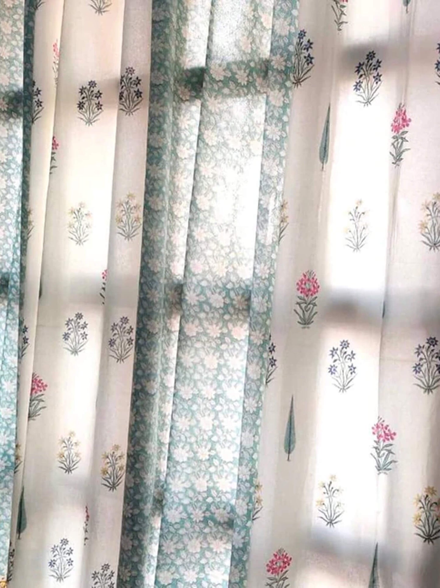 Block Print Curtain – White and Aqua