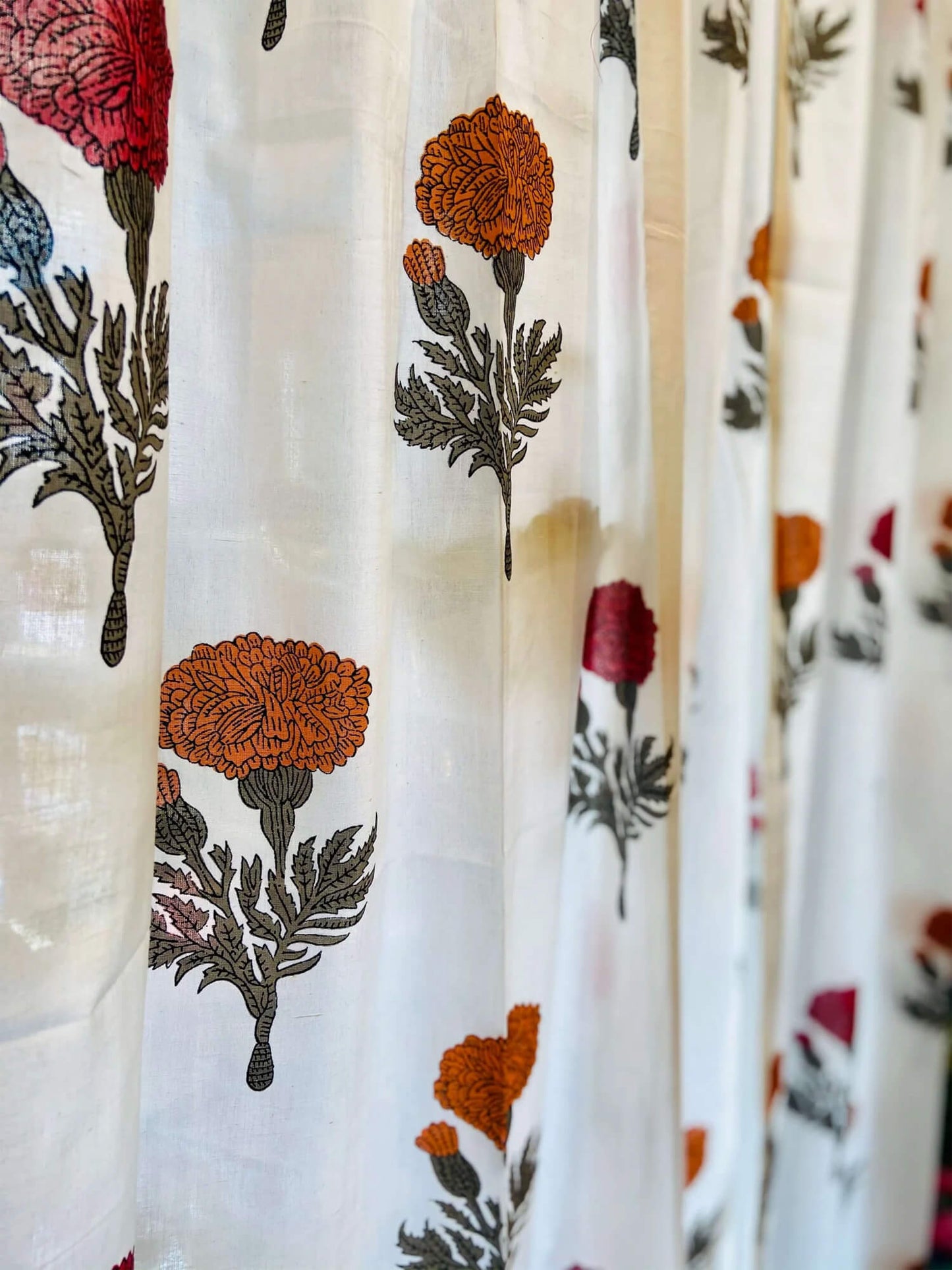 Block Print Curtain – Marigold Red