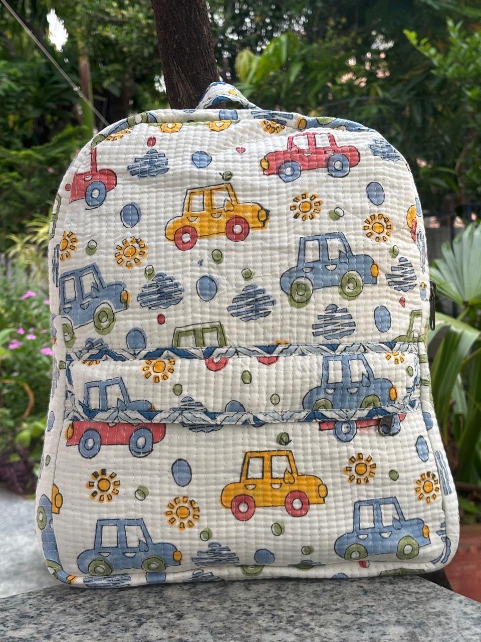 Car Handblock Quilted Backpack – Lightweight & Stylish Bag