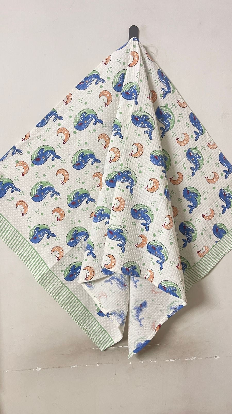 Hand Block Printed Kids Whale Bath Towel – Soft & Quick-Drying