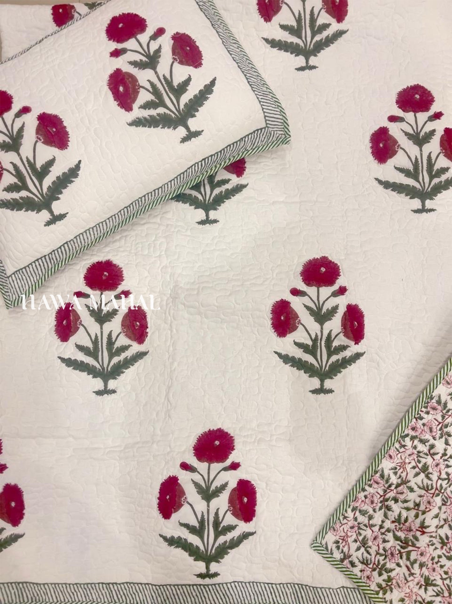 Handcrafted Quilted Cotton Bedcover with Two Pillow Covers