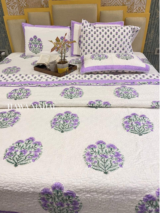 Handcrafted Quilted Cotton Bedcover with Two Pillow Covers
