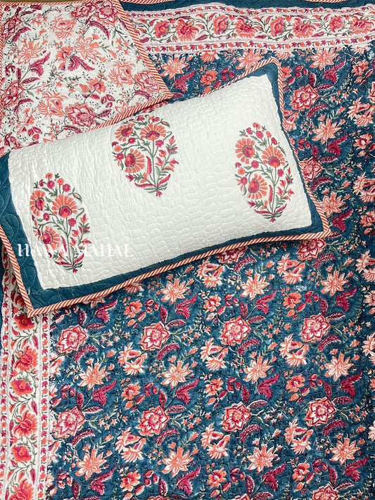 Handcrafted Quilted Cotton Bedcover with Two Pillow Covers