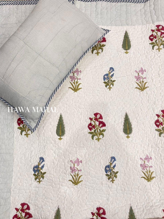 Handcrafted Quilted Cotton Bedcover with Two Pillow Covers