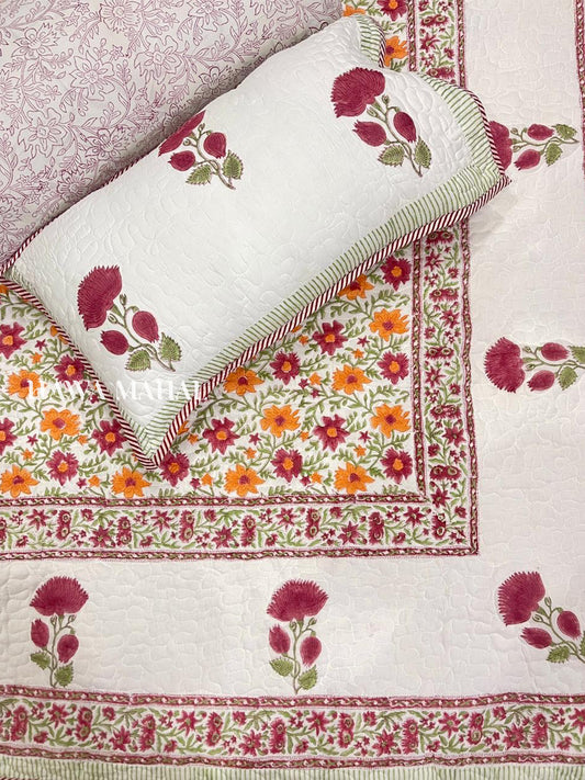Handcrafted Quilted Cotton Bedcover with Two Pillow Covers