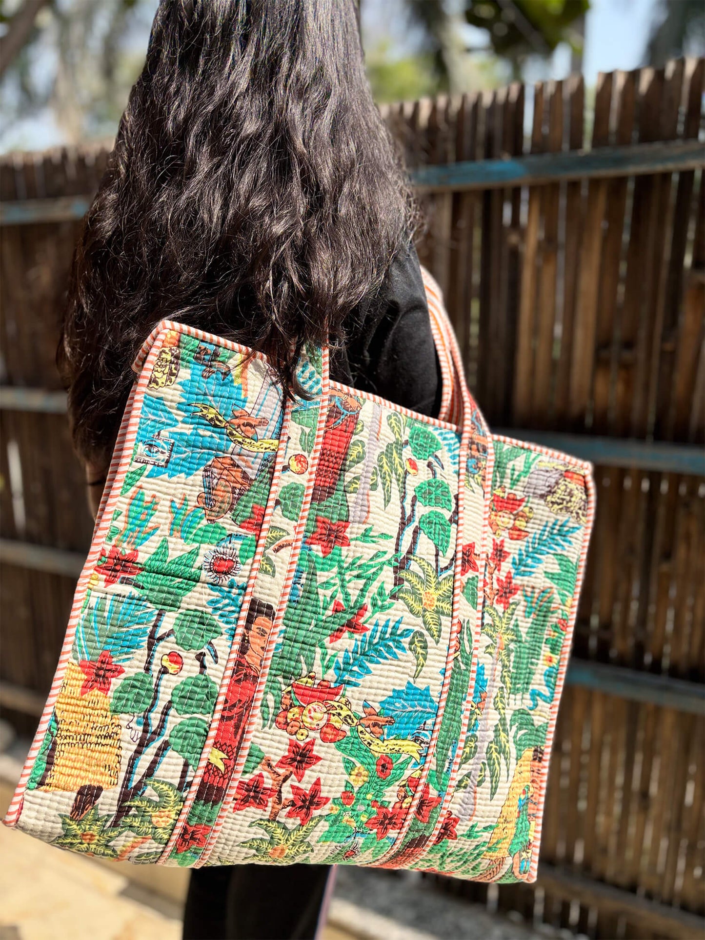 Hand Block Printed Quilted Tote Bag