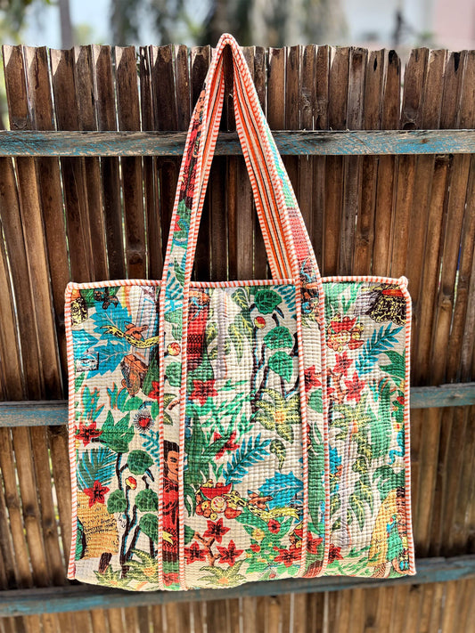 Hand Block Printed Quilted Tote Bag