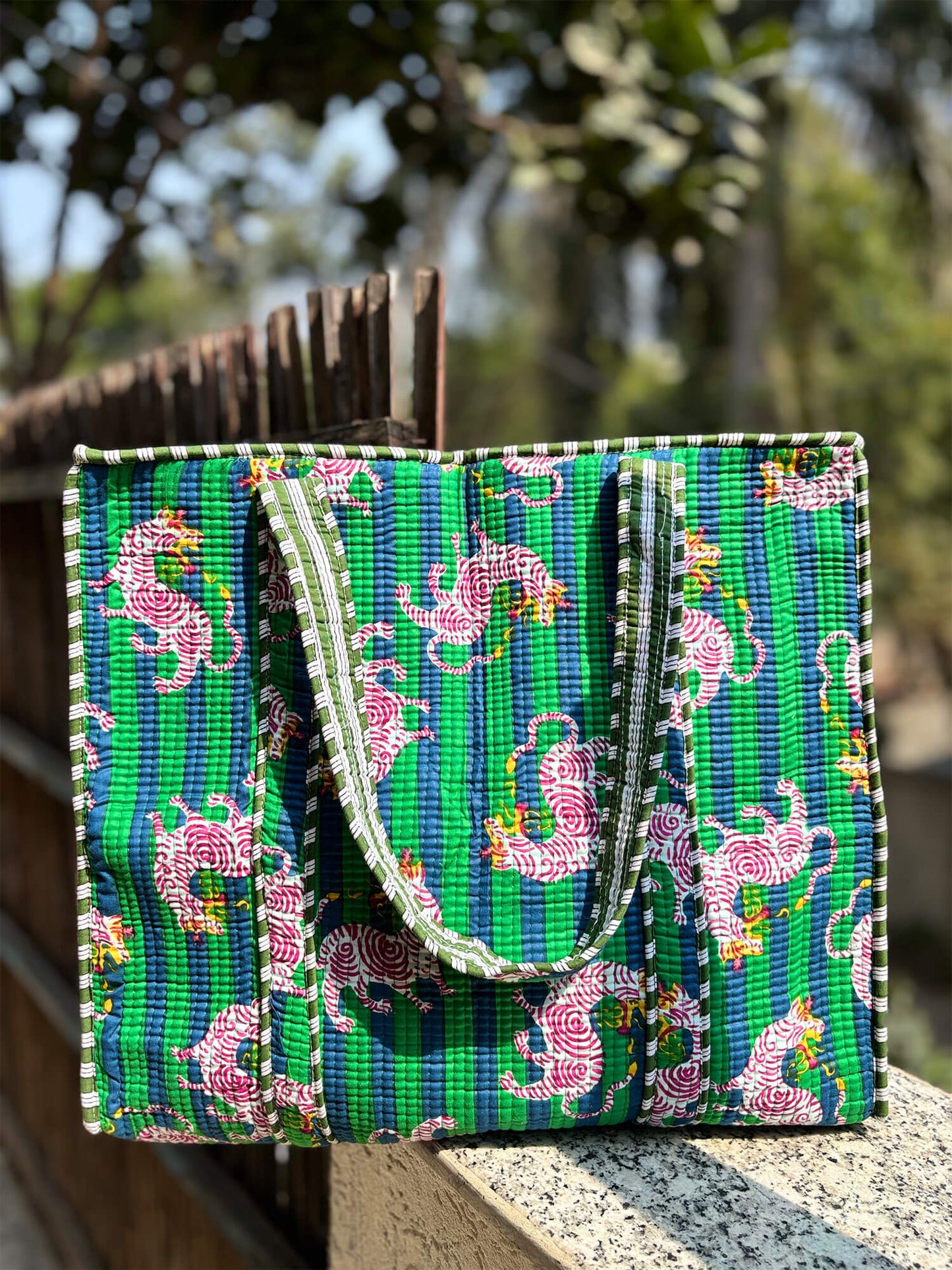 Hand Block Printed Quilted Tote Bag