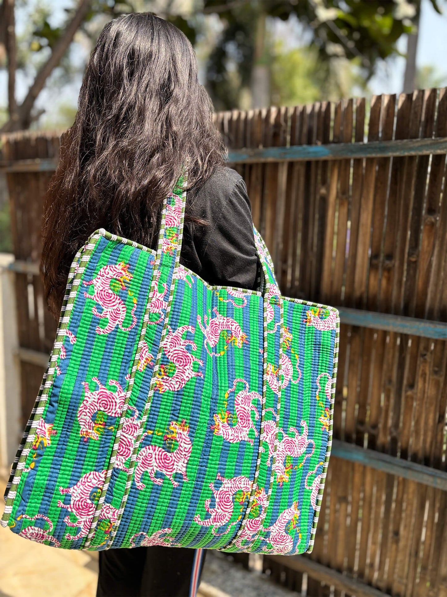 Hand Block Printed Quilted Tote Bag