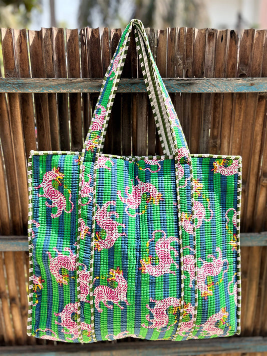 Hand Block Printed Quilted Tote Bag