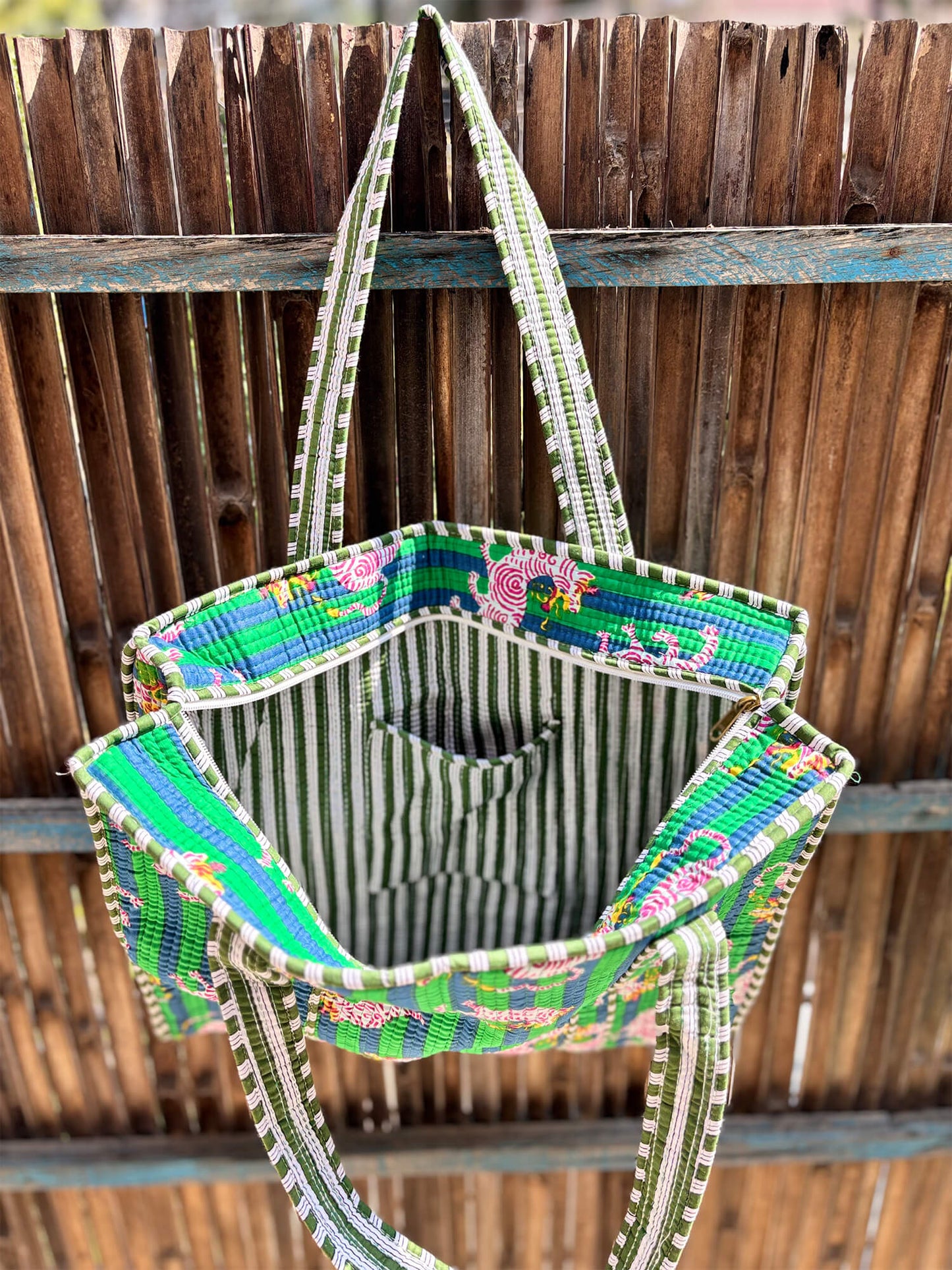 Hand Block Printed Quilted Tote Bag