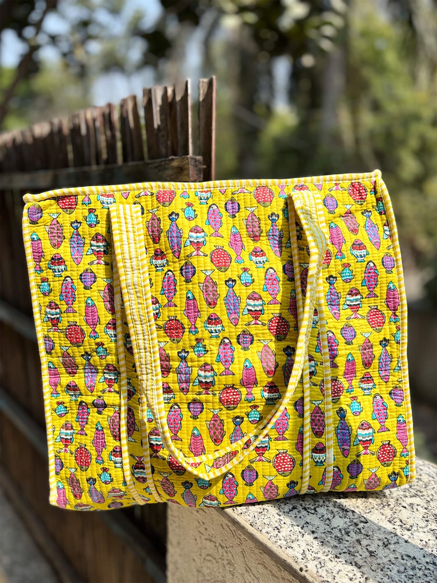 Hand Block Printed Quilted Tote Bag