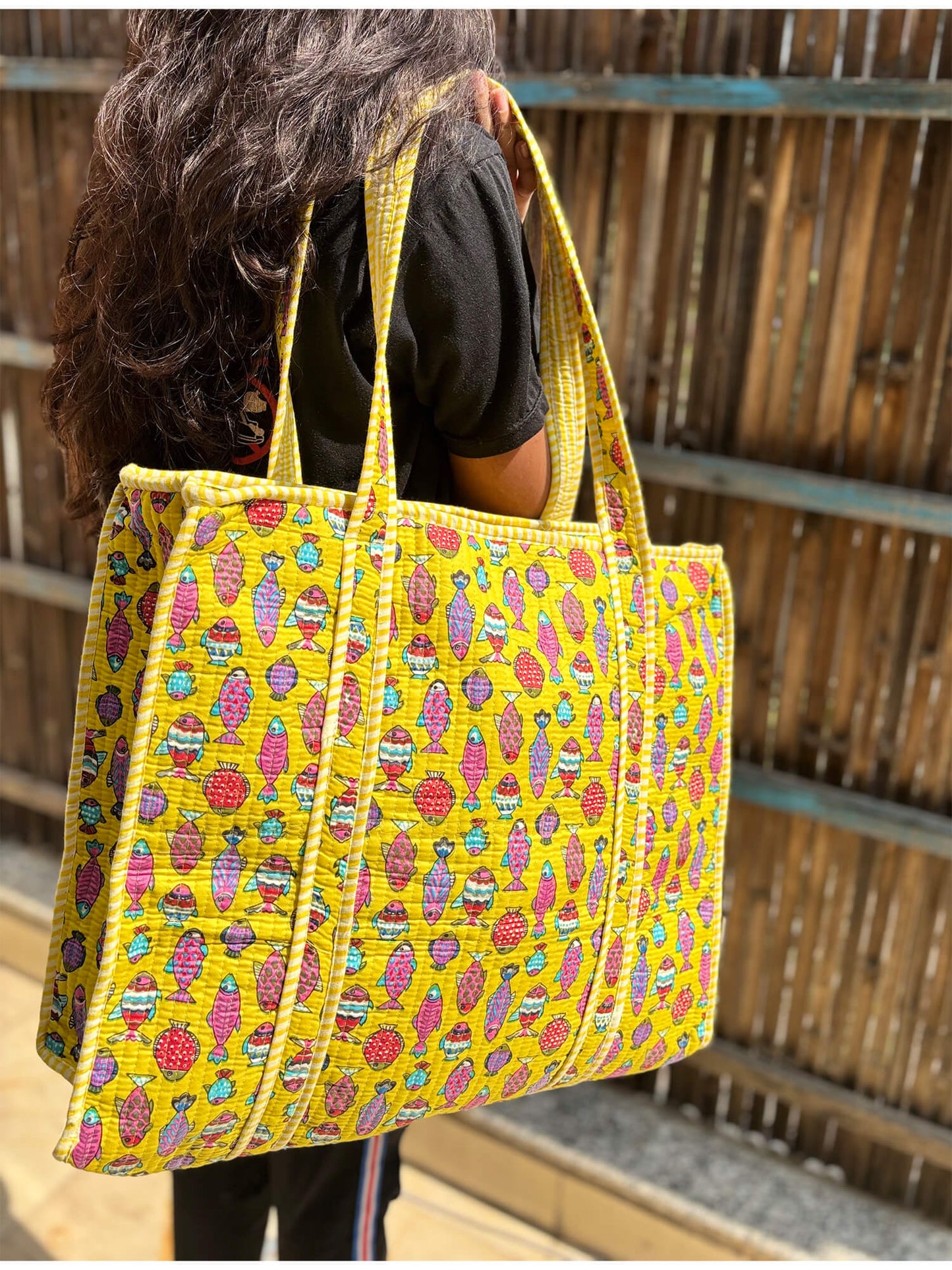 Hand Block Printed Quilted Tote Bag