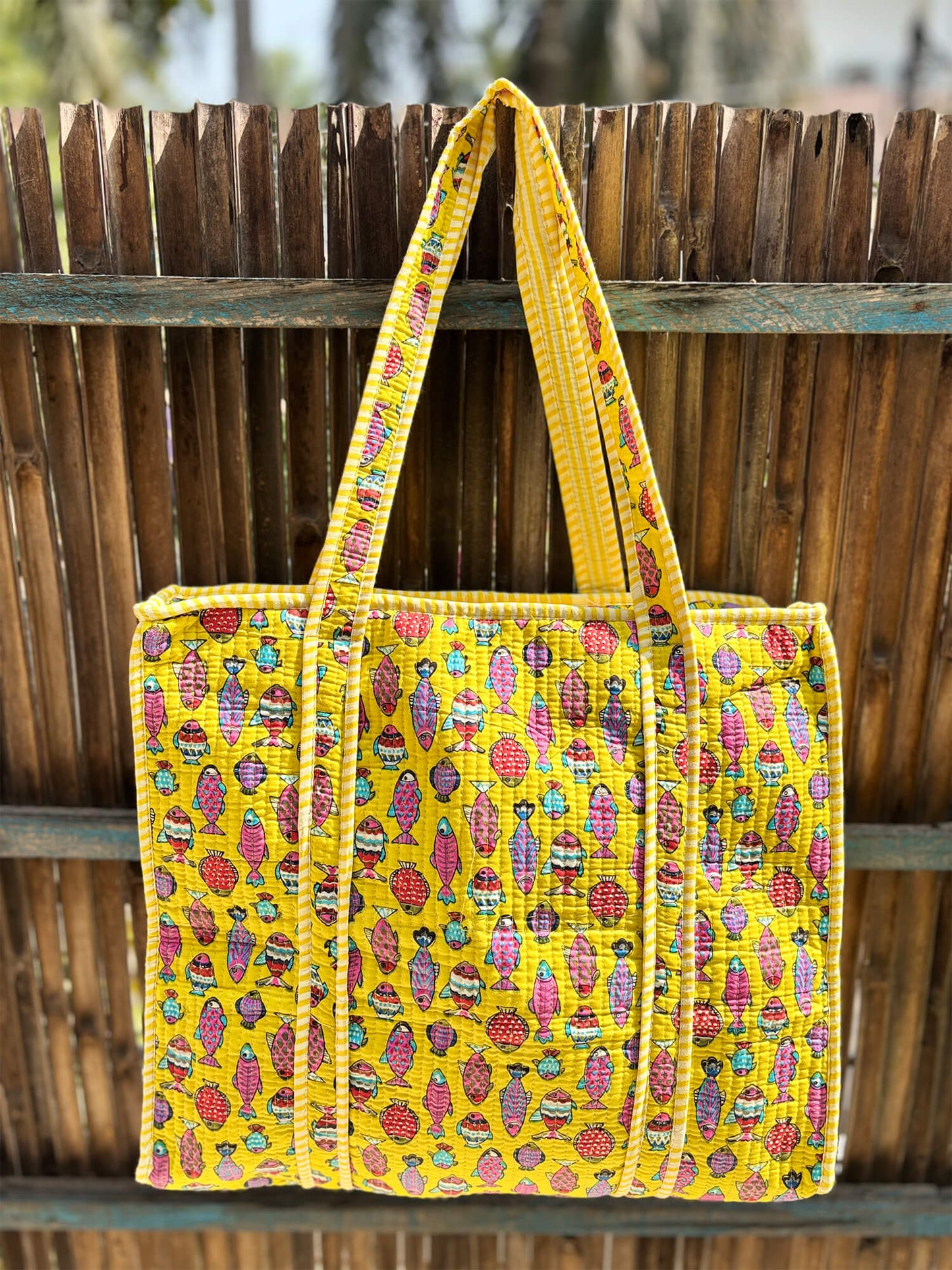 Hand Block Printed Quilted Tote Bag