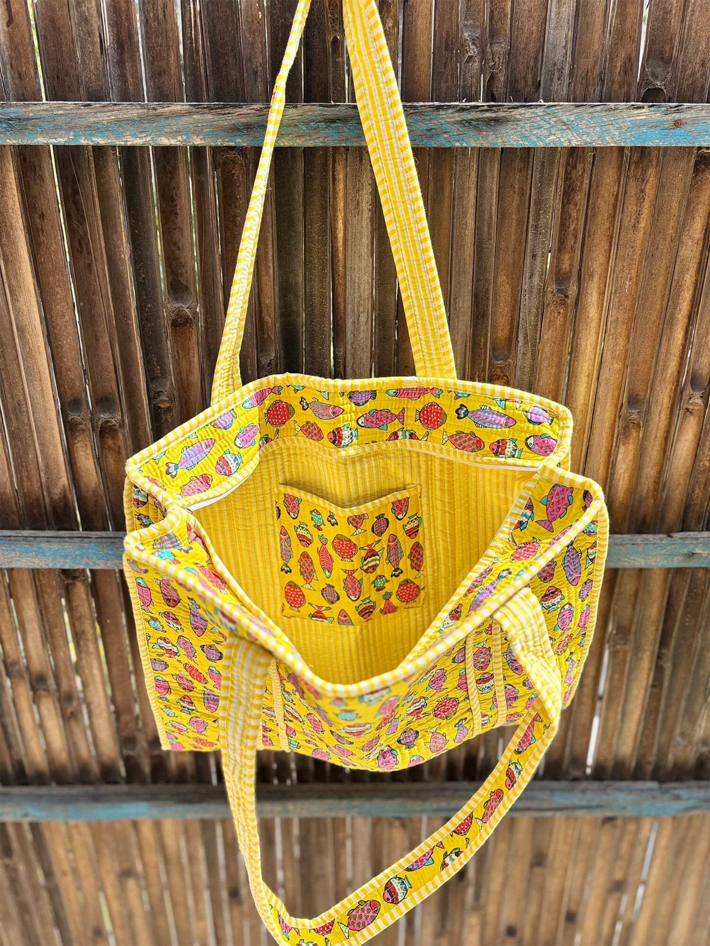 Hand Block Printed Quilted Tote Bag