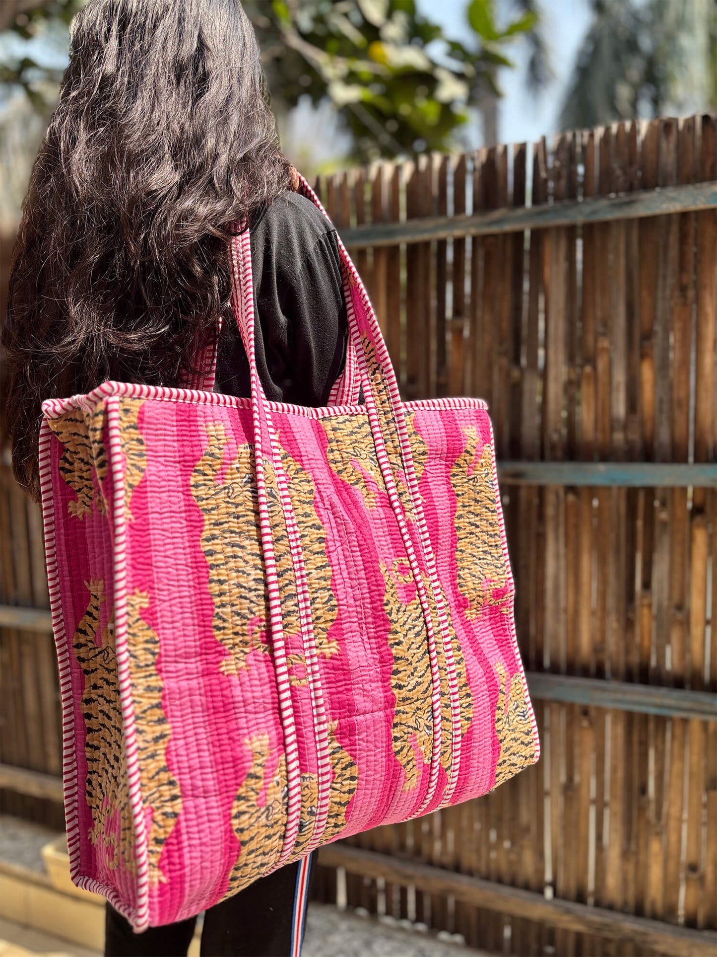 Hand Block Printed Quilted Tote Bag