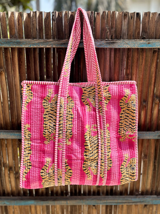 Hand Block Printed Quilted Tote Bag