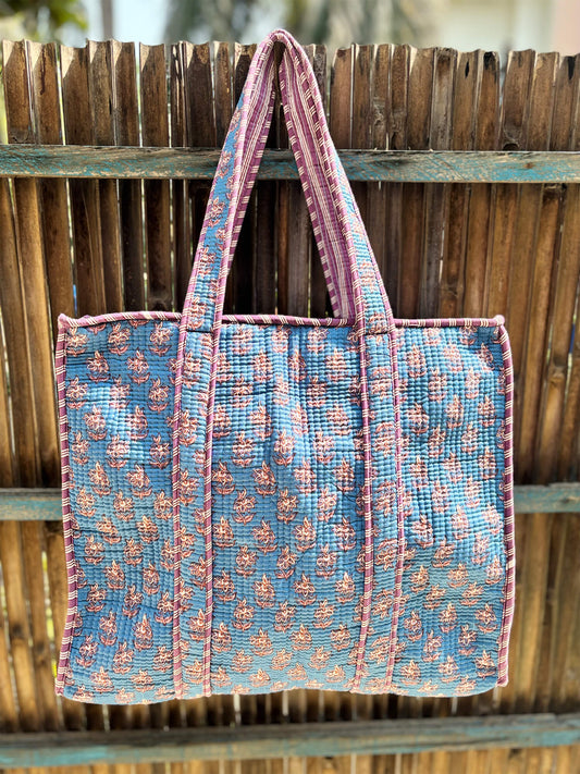 Hand Block Printed Quilted Tote Bag