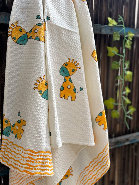 Hand Block Printed Kids Giraffe Bath Towel