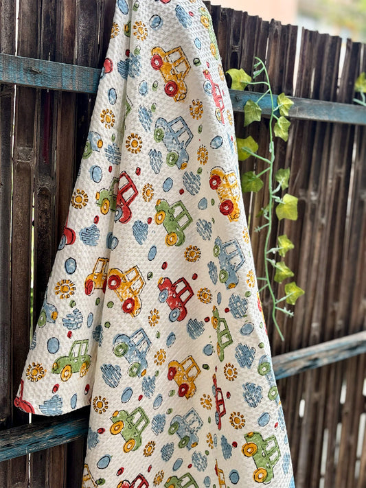 Hand Block Printed Kids Car Bath Towel