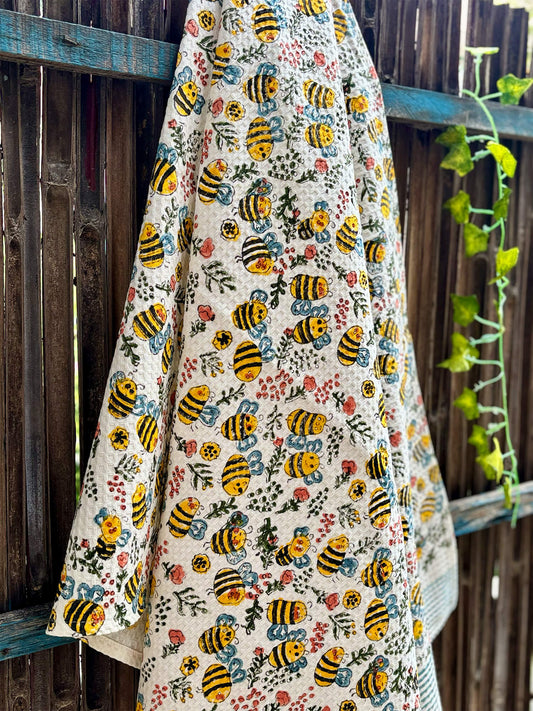 Hand Block Printed Kids Honey Bee Bath Towel
