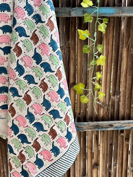 Hand Block Printed Kids Baby Elephant Bath Towel